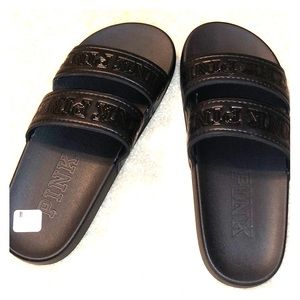 Victoria Secret Pink Black Sandals